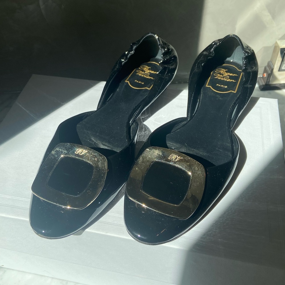 Roger Vivier Black Flats with Gold Buckle
